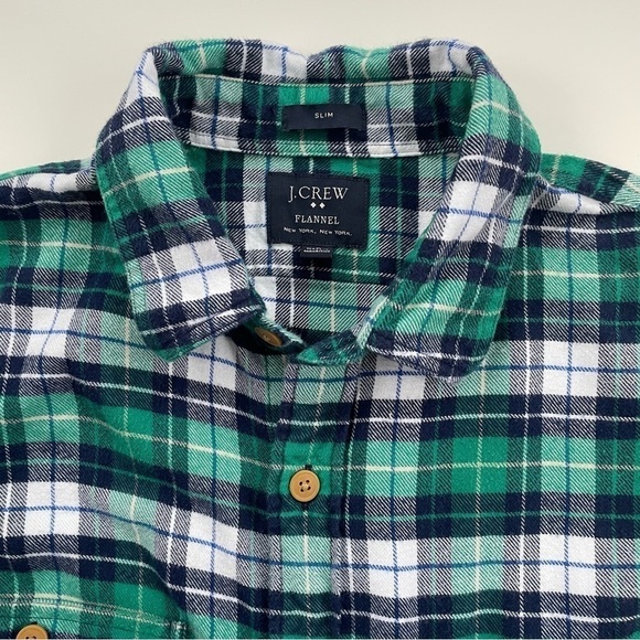 J.Crew Factory Men's Green Blue Plaid Slim Fit Flannel Button Down Shirt Medium - Picture 3 of 4